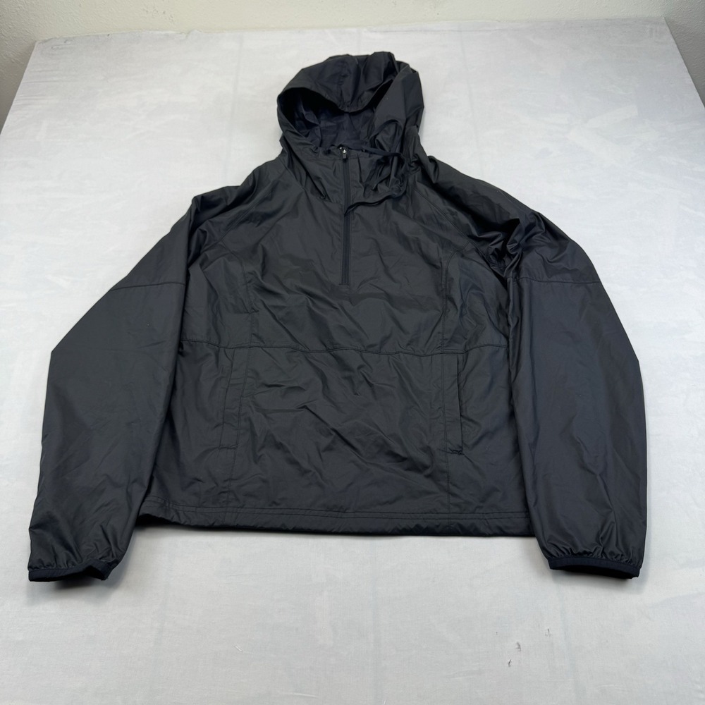 Lucy Size M Womens Blue Blk Hooded 1/2 Zip Drawcord Hem Athletic Windbreaker 050